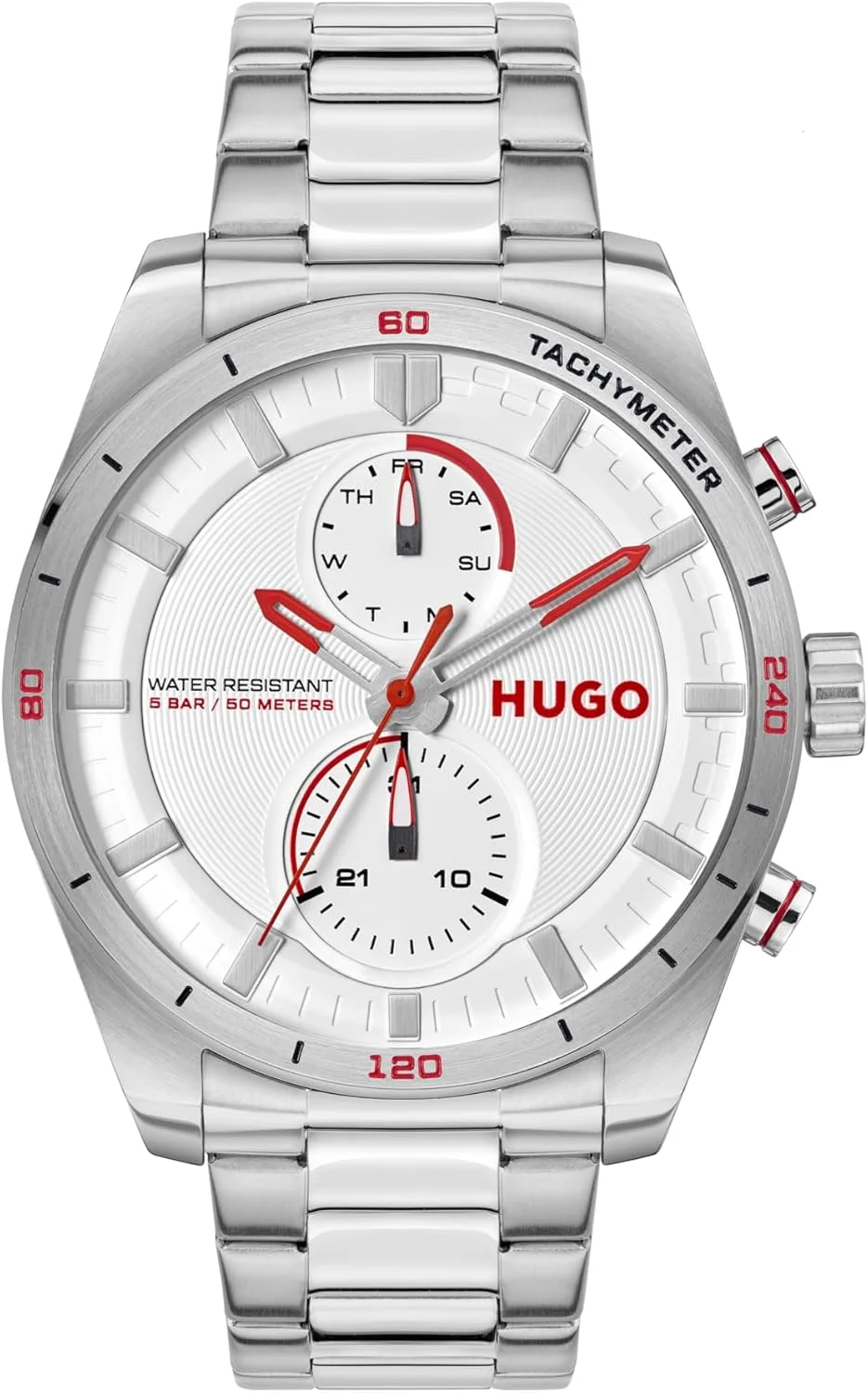 ساعت مچی چندکاره مردانه HUGO #Fast 3H کوارتز، استیل ضد زنگ، مقاوم در برابر آب تا 5ATM/50 متر - ساعت شیک و اسپرت - هدیه برای آقایان، 44 میلی متر