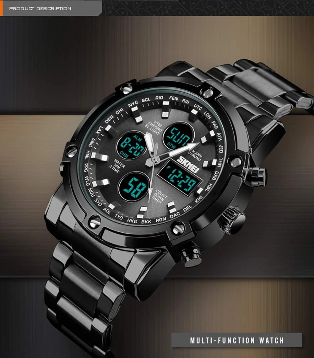 ساعت مچی مردانه کوارتز SKEMI 1389، ساعت اسپرت و فشن منحصربهفرد با موتور کوارتز، بند استیل ضد زنگ و ضد آب ساعت مچی مردانه کوارتز SKEMI 1389، ساعت اسپرت و فشن منحصربهفرد با موتور کوارتز، بند استیل ضد زنگ و ضد آب