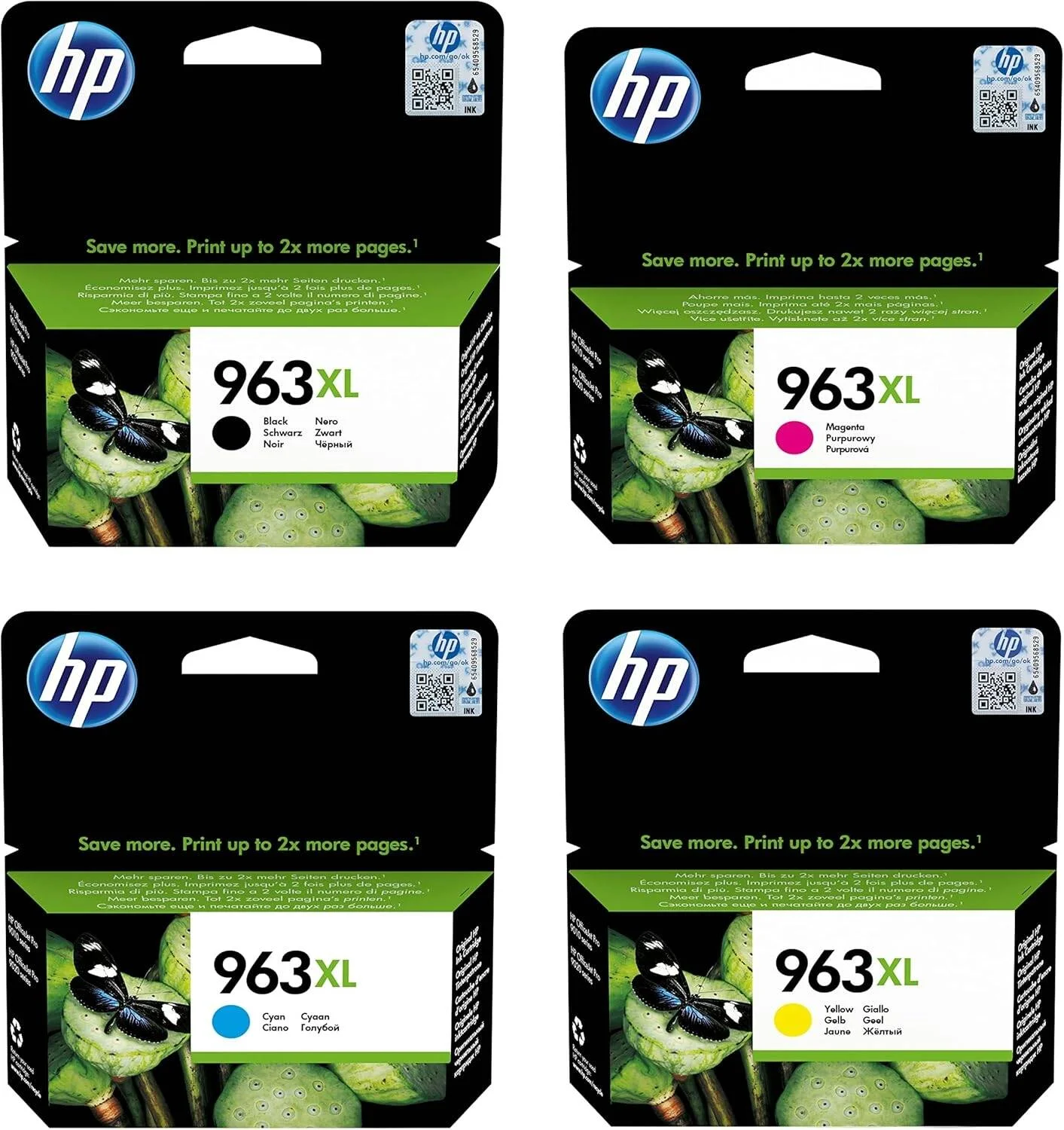 HP 3YP35AE کارتریج جوهر اصلی با بازدهی بالا 963XL، مشکی/فیروزه ای/سرخابی/زرد، بسته چندتایی
