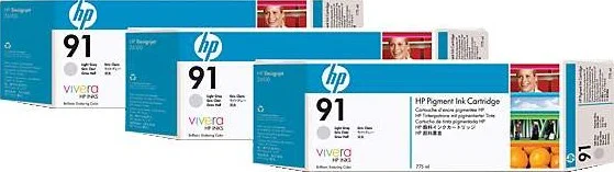HP 91 بسته 3 عددی کارتریج جوهر رنگدانه ای خاکستری روشن 775 میلی لیتری DesignJet | C9482A