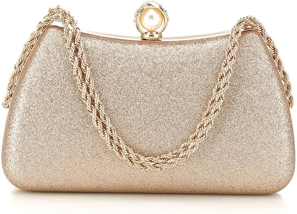 کیف کلاچ مجلسی زنانه - کیف دستی مجلسی لوکس اکلیلی درخشان عروس برای مهمانی کوکتل (شامپاین)