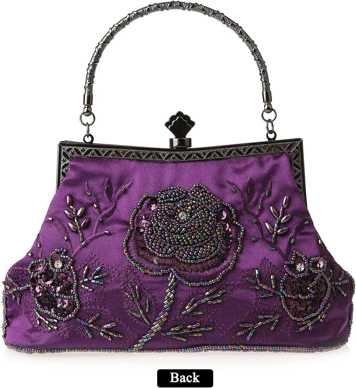 کیف دستی مجلسی زنانه با گلدوزی گلدار، مروارید، نگین و پولک مناسب عروسی، مهمانی و جشن