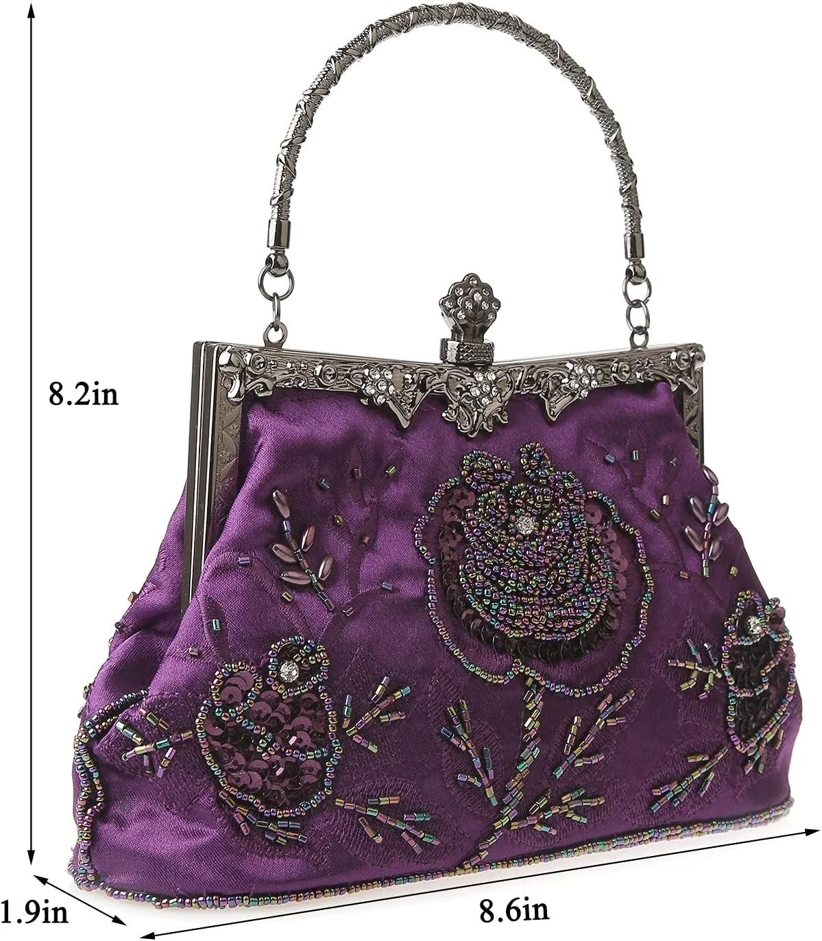 کیف دستی مجلسی زنانه با گلدوزی گلدار، مروارید، نگین و پولک مناسب عروسی، مهمانی و جشن