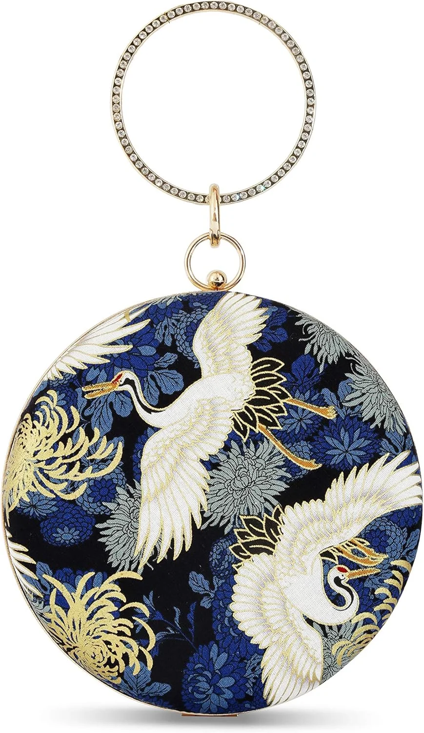 کیف کلاچ مجلسی زنانه، کیف دستی مجلسی طراح، کیف دستی مهمانی زنانه، کیف پول عروسی، آبی - بزرگ گرد