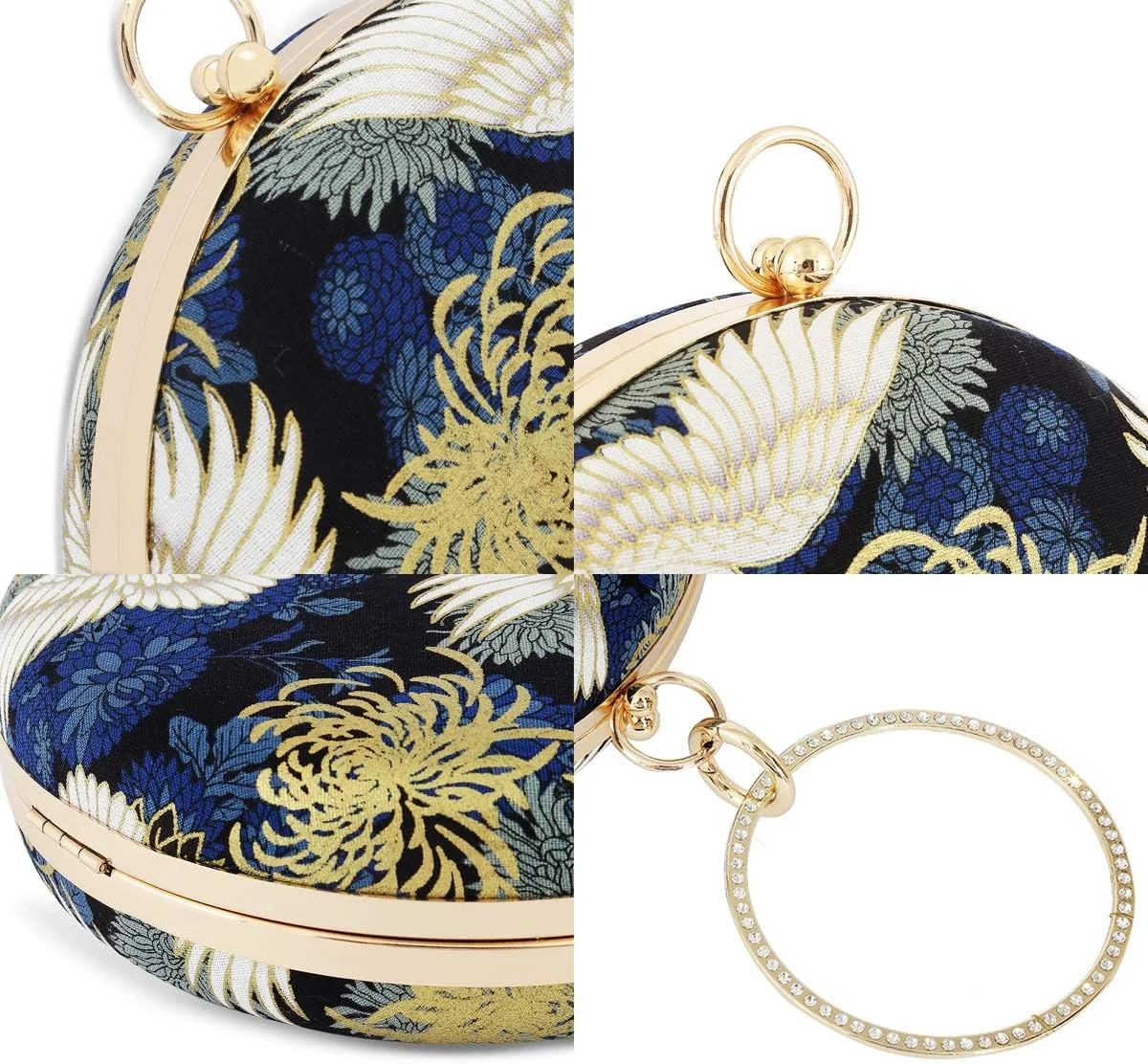 کیف کلاچ مجلسی زنانه، کیف دستی مجلسی طراح، کیف دستی مهمانی زنانه، کیف پول عروسی، آبی - بزرگ گرد