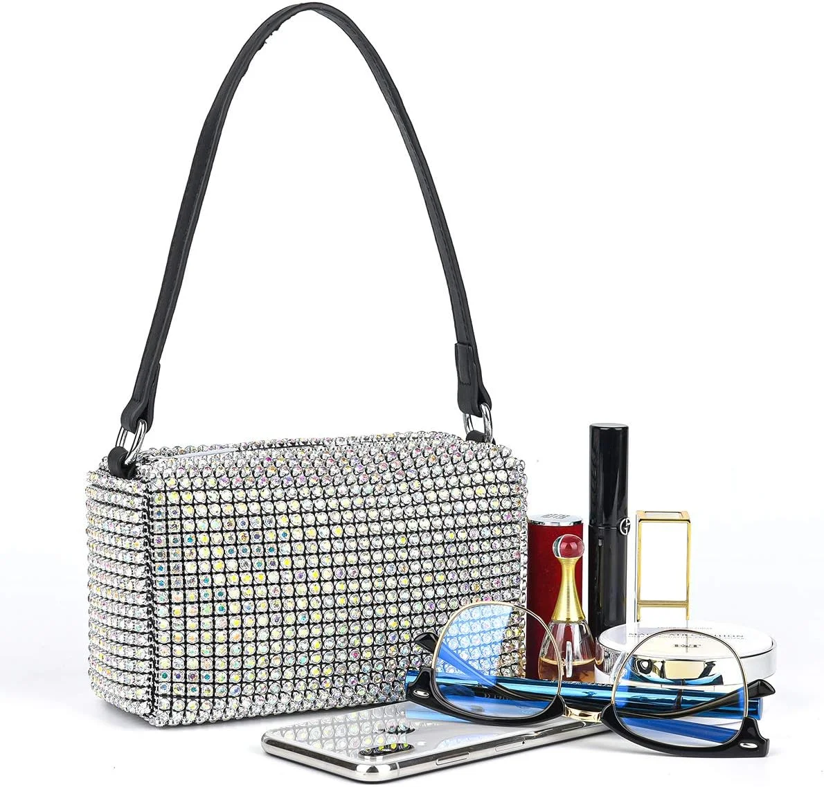 کیف دستی مجلسی زنانه با کریستال های براق، کیف دوشی درخشان برای عروسی، مهمانی و کلوب