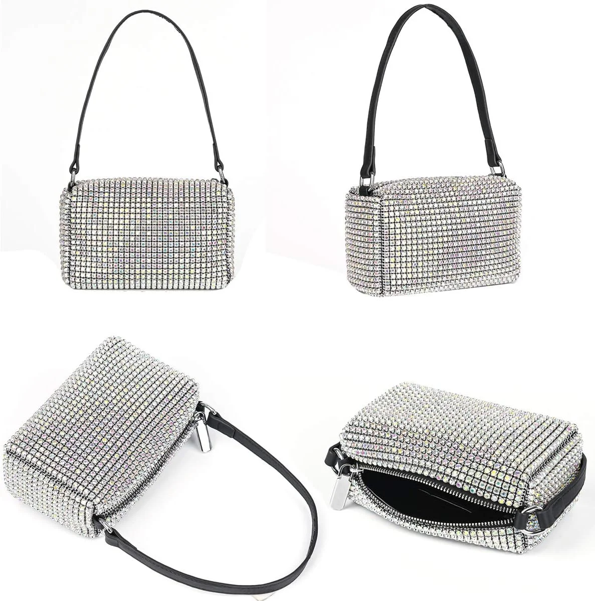 کیف دستی مجلسی زنانه با کریستال های براق، کیف دوشی درخشان برای عروسی، مهمانی و کلوب