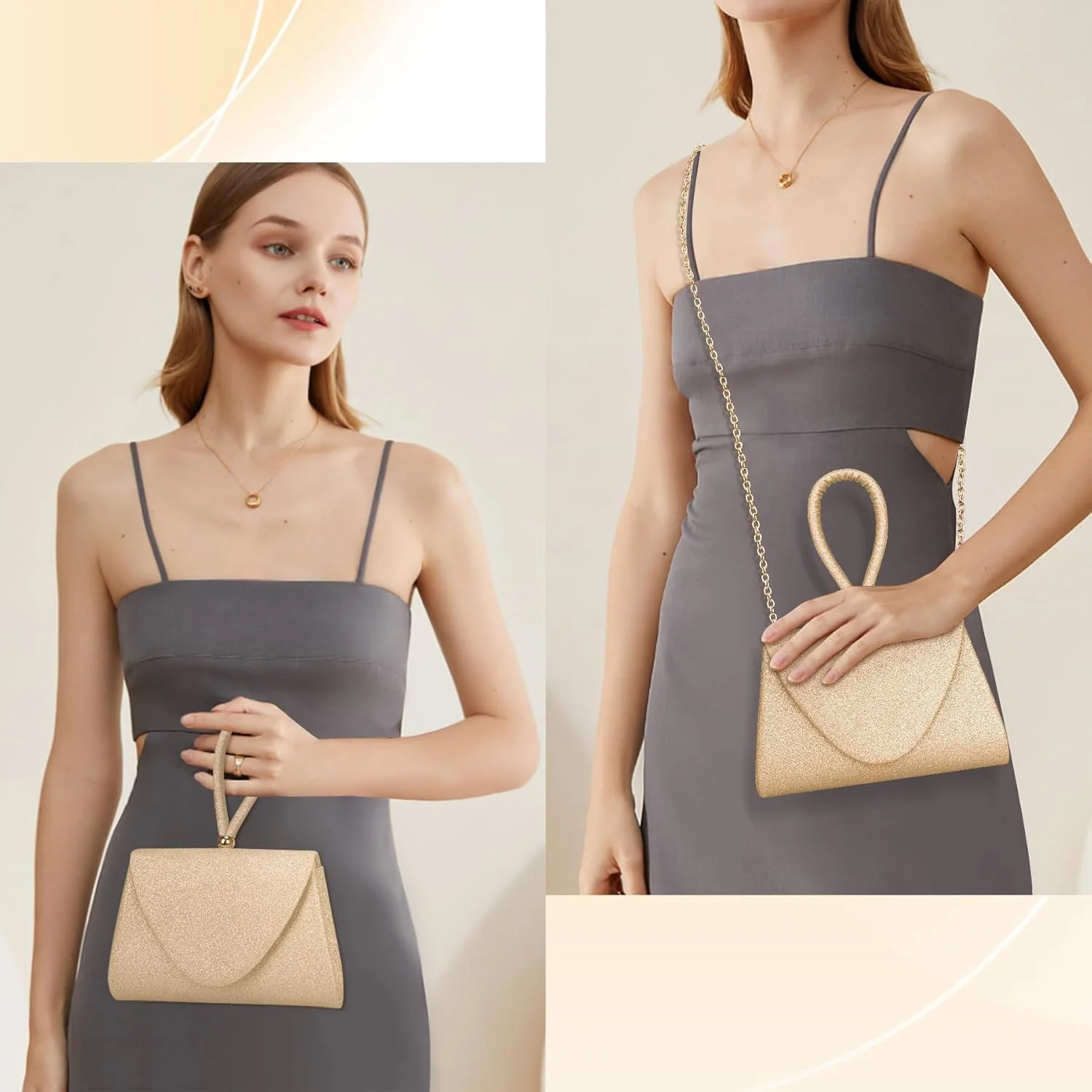 کیف دستی مجلسی زنانه، کیف پول نگین دار درخشان با دسته بالایی و زنجیر جداشدنی، کیف دوشی پاکتی پولک دار، کلاچ الماس مد روز برای عروسی، جشن، مهمانی، قرار ملاقات، 20x13.5x4 سانتی متر