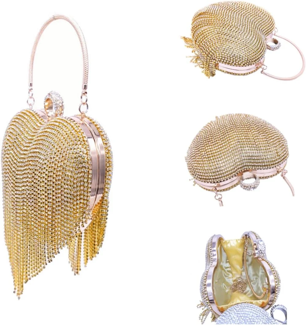 کیف دستی مجلسی زنانه Umren با طرح قلب، منگوله دار، نگین دار، مناسب مهمانی و عروسی