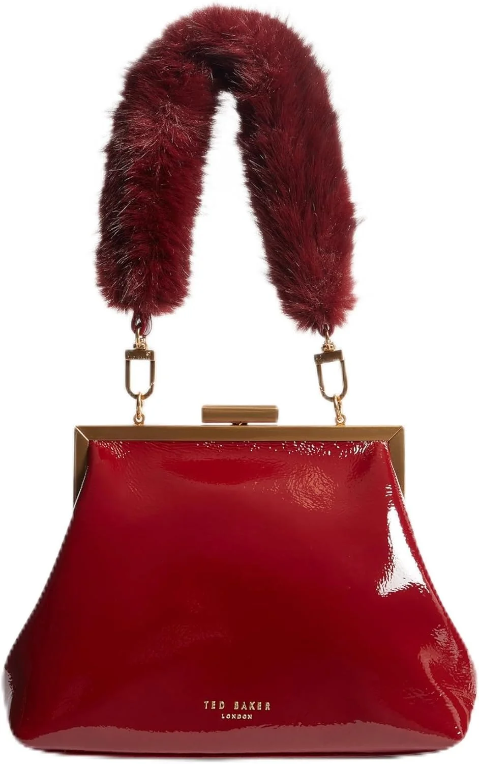 کیف کلاچ چرمی پِرِسِل تِد بیکر با دسته خزدار، سایز واحد، قرمز