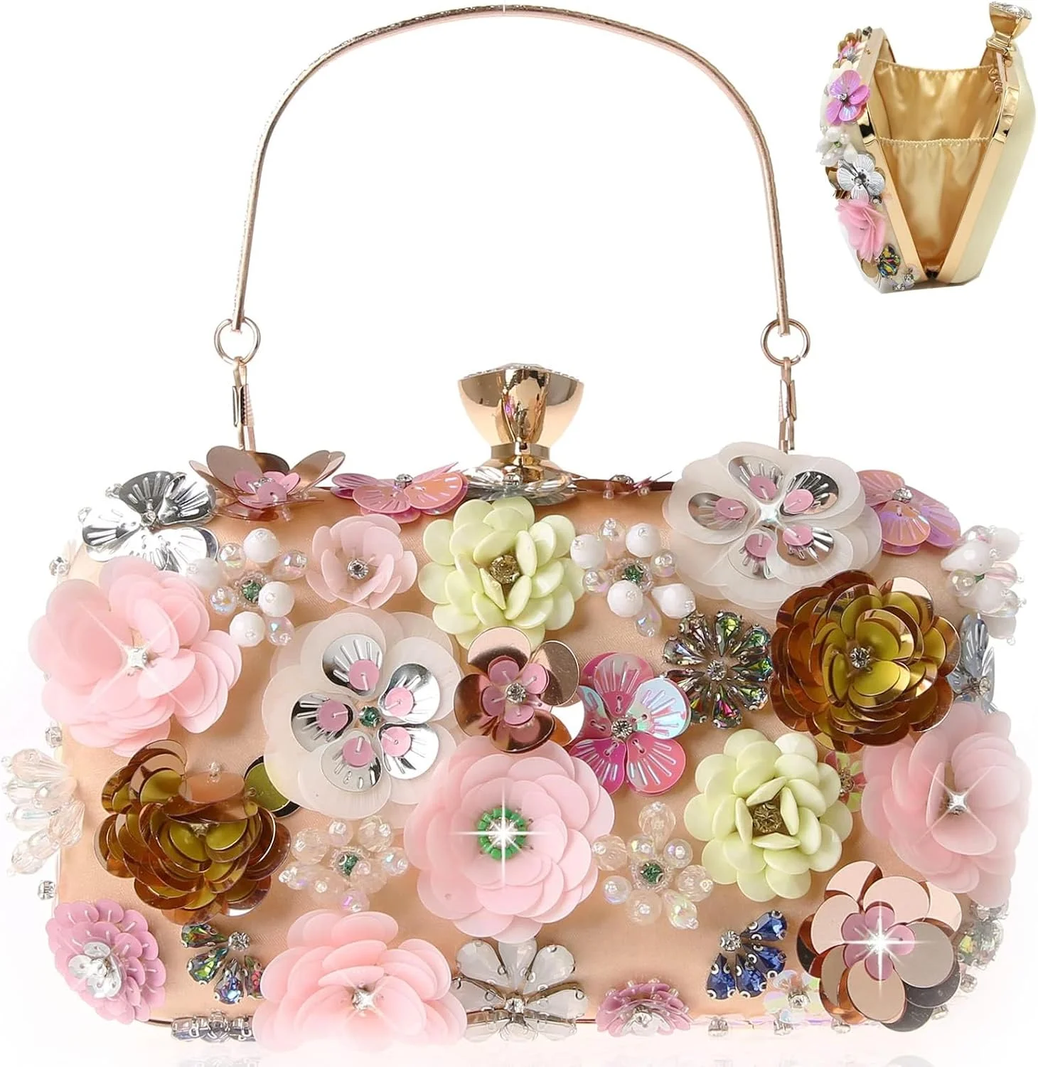 کیف دستی مجلسی زنانه TERRIFI با طرح گل، کیف دوشی زنجیردار، کیف عروسی، کیف پول مناسب مهمانی و جشن