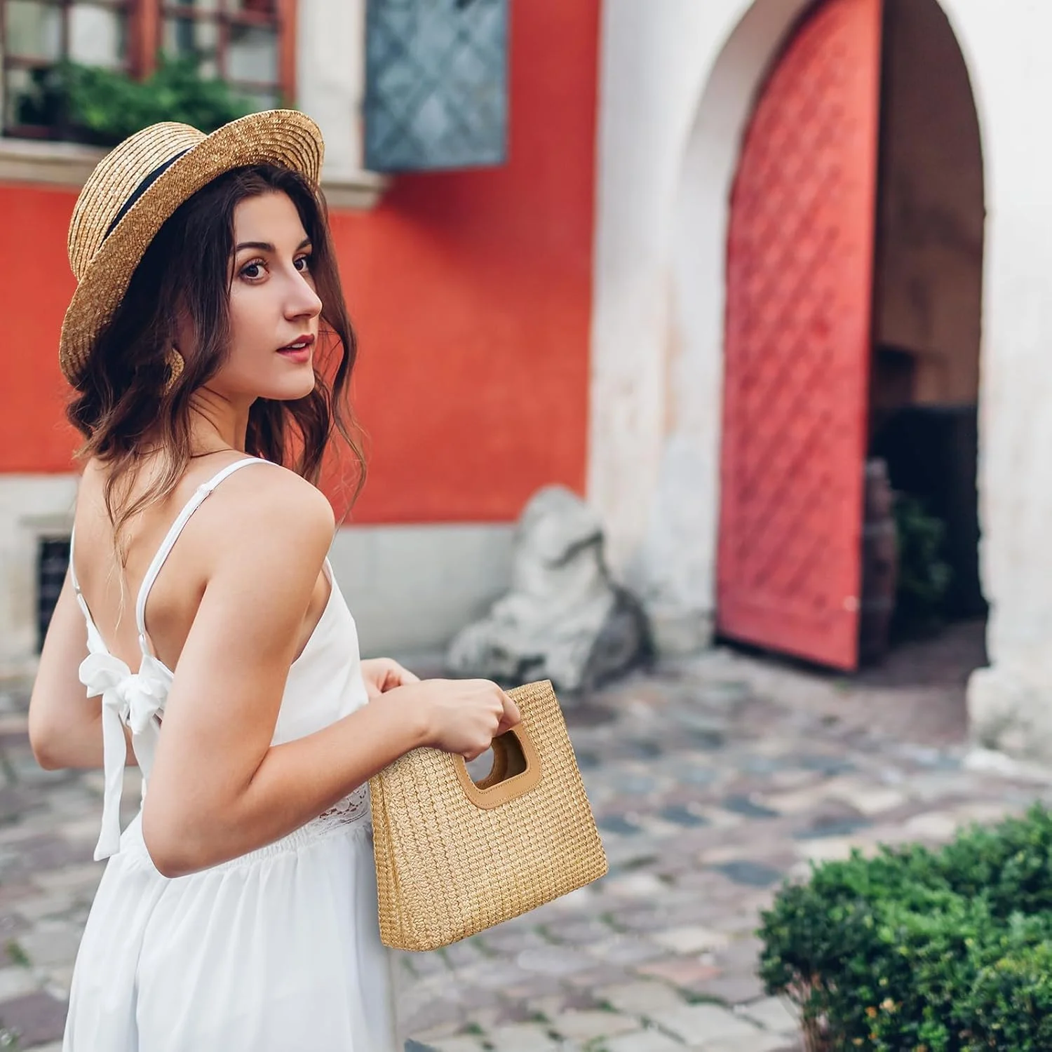 کیف دستی کلاچ زنانه با دسته بالایی - کیف شانه ای و دوشی مجلسی با زنجیر طلایی، کیف حصیری سبک وزن برای تابستان، عروسی، مهمانی و استفاده روزمره