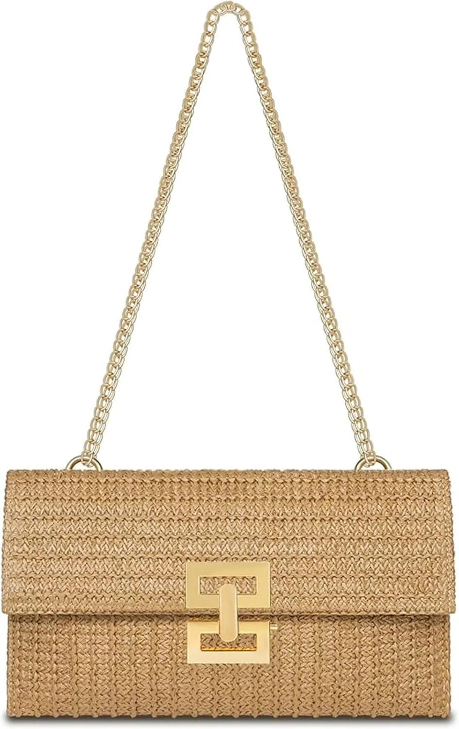 کیف دستی حصیری تازویق زنانه، کیف دستی مجلسی طراح دار، کیف دوشی ساحلی تابستانی، قفل چرخشی و طراحی درب دار برای ایمنی، دارای محفظه داخلی برای نگهداری منظم