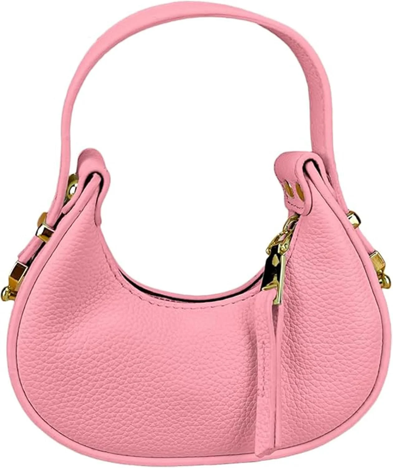 کیف هلالی تزویق زنانه، کیف کلاچ نیمه ماه، کیف دستی کوچک چرم مصنوعی با بست زیپی (صورتی)