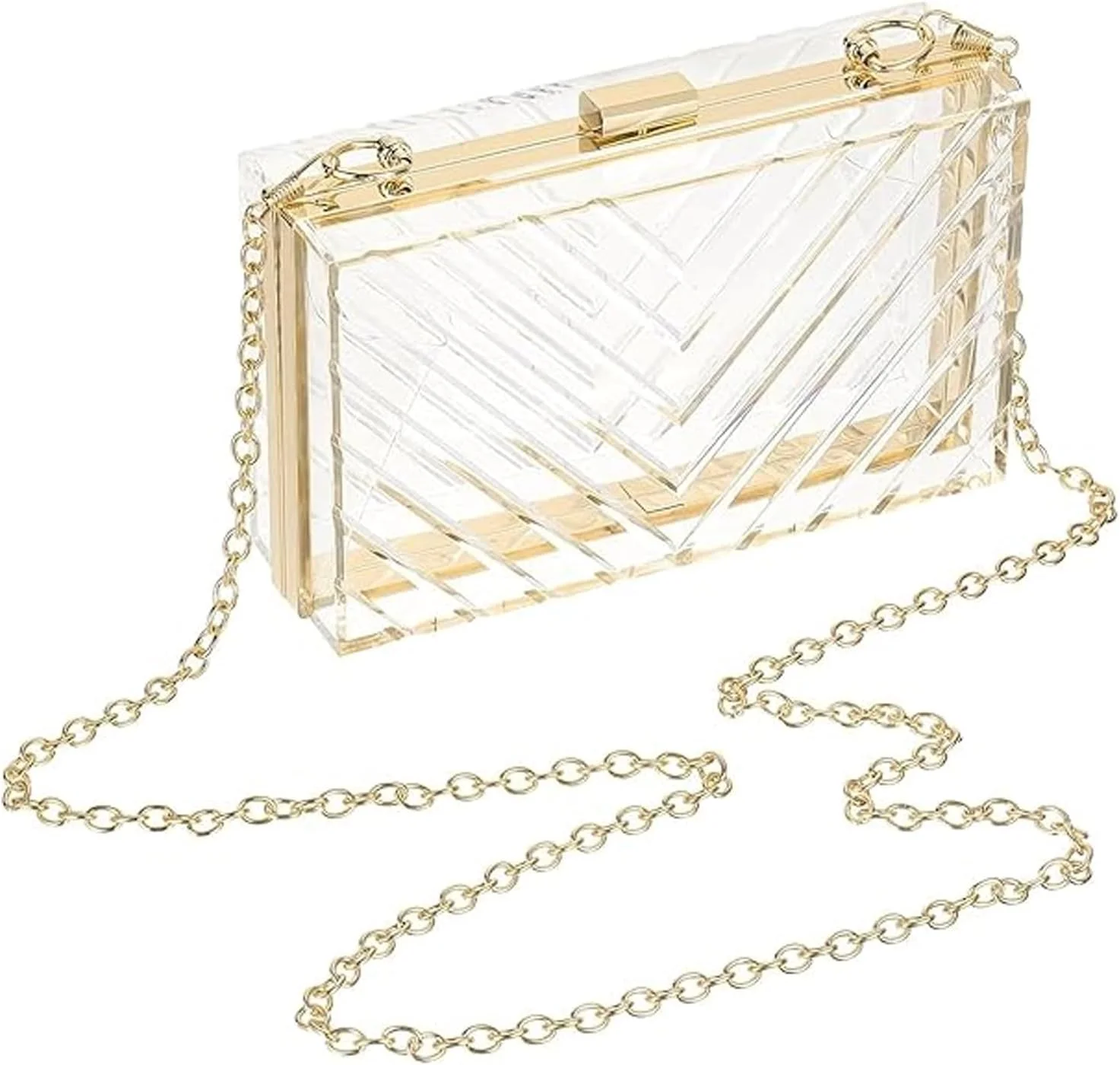 کیف دستی شفاف زنانه تزویق، کیف کلاچ شفاف اکریلیک، کیف دستی اکریلیک، کیف دستی یک طرفه با زنجیر جداشدنی