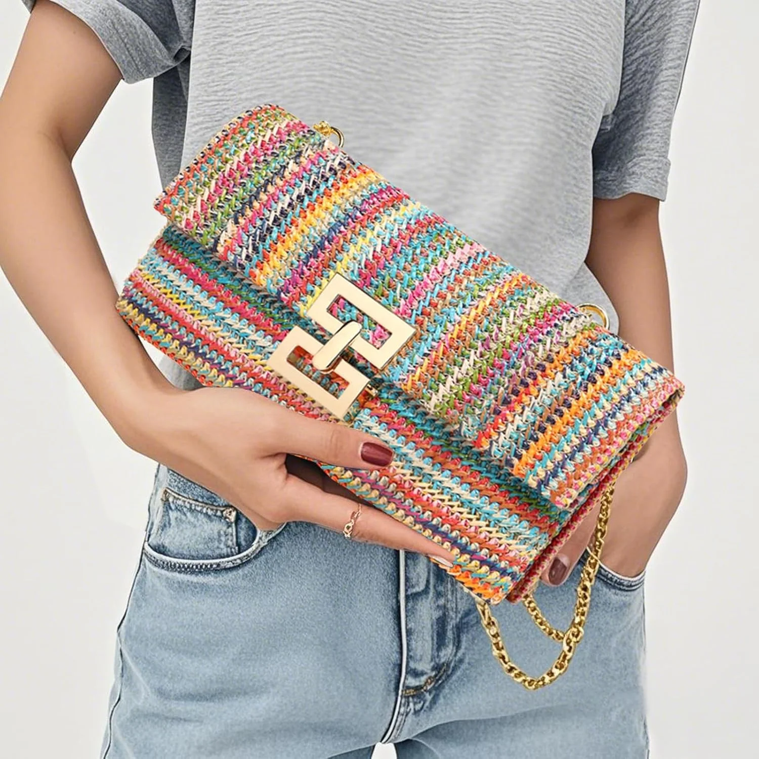 کیف کلاچ حصیری تزویق، کیف دستی زنانه، کیف پاکتی، کیف دوشی و کیف ساحلی