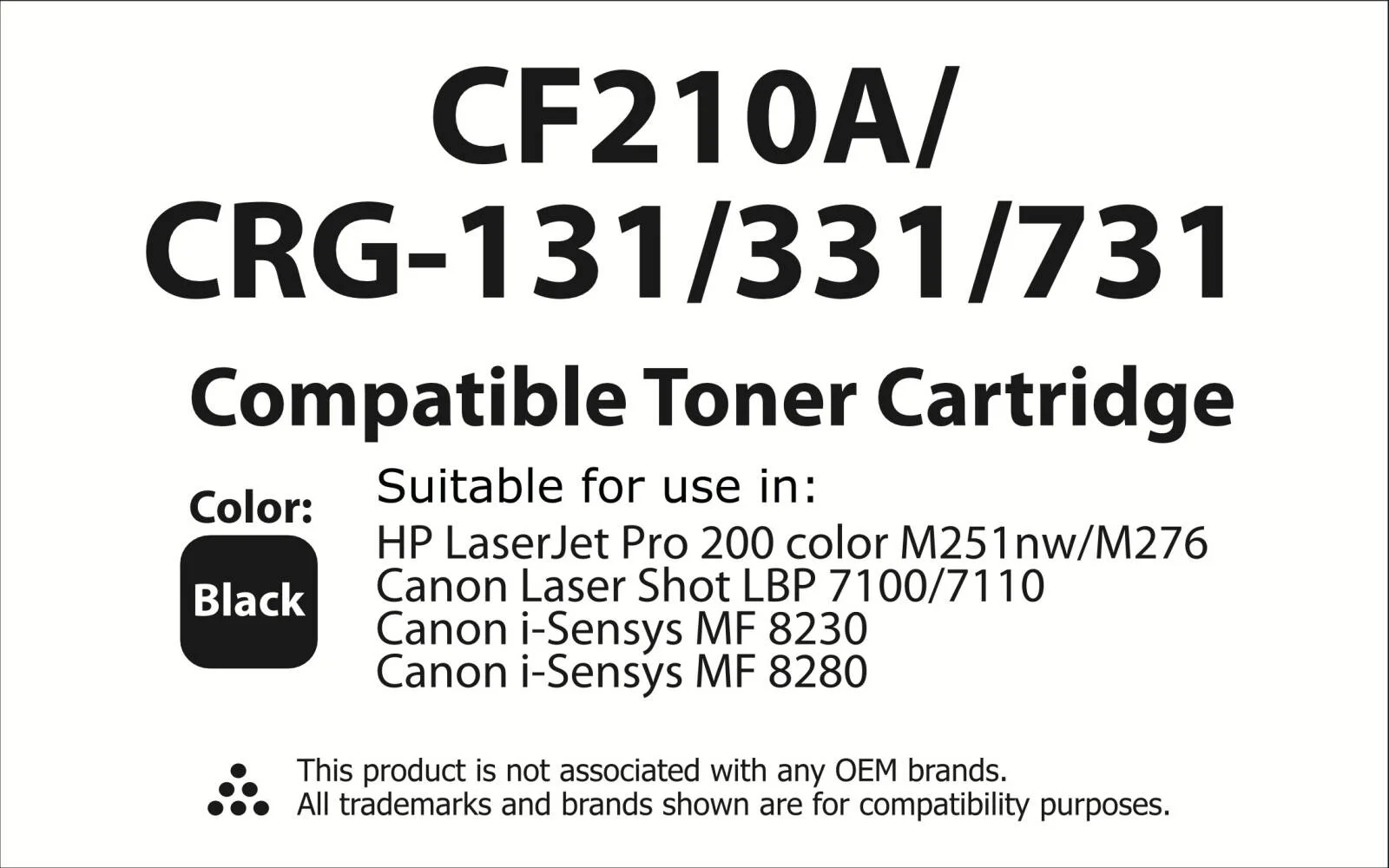 کارتریج تونر سازگار تونرینکو، برای HP 131A CF210A CF211A CF212A CF213A، پرینترهای HP LaserJet Pro 200 Color M251nw, M251n, M276nw, M276n (مشکی CF210A, CRG-131/331/731) | CF210A