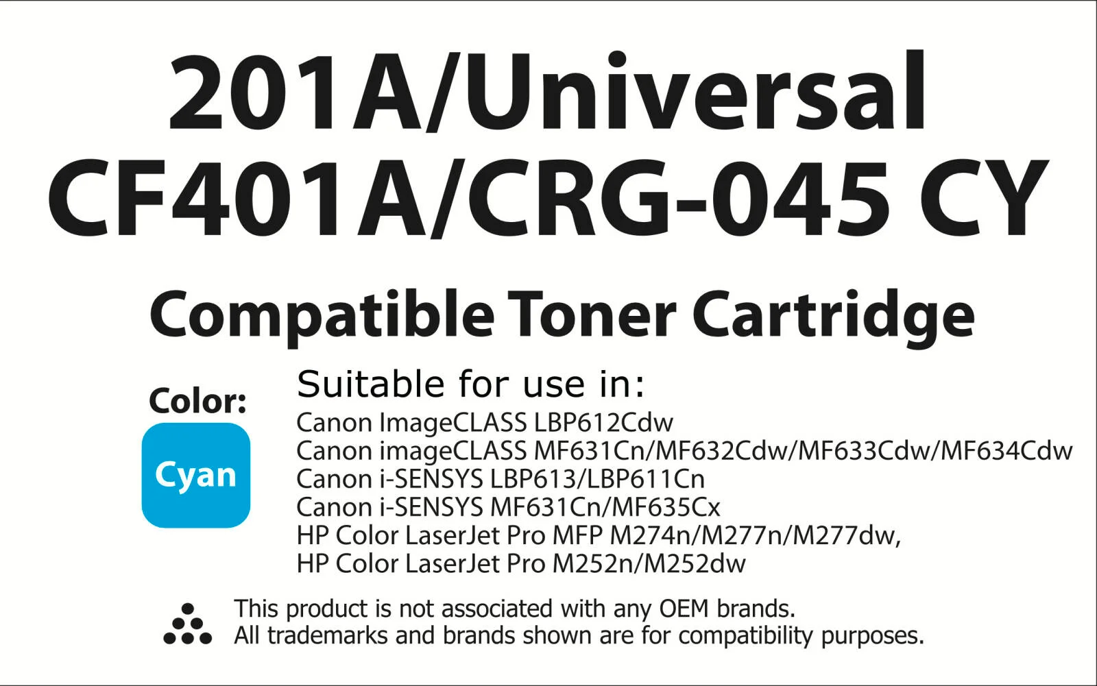 کارتریج تونر جایگزین پریمیوم Tonerinko سازگار با HP 201A, CF400A, CF401A, CF402A، برای HP Color LaserJet Pro MFP M277dw, M252dw, M277n (فیروزه ای 201A/یونیورسال، CF401A/CRG-045 CY) | CRG-045 CY