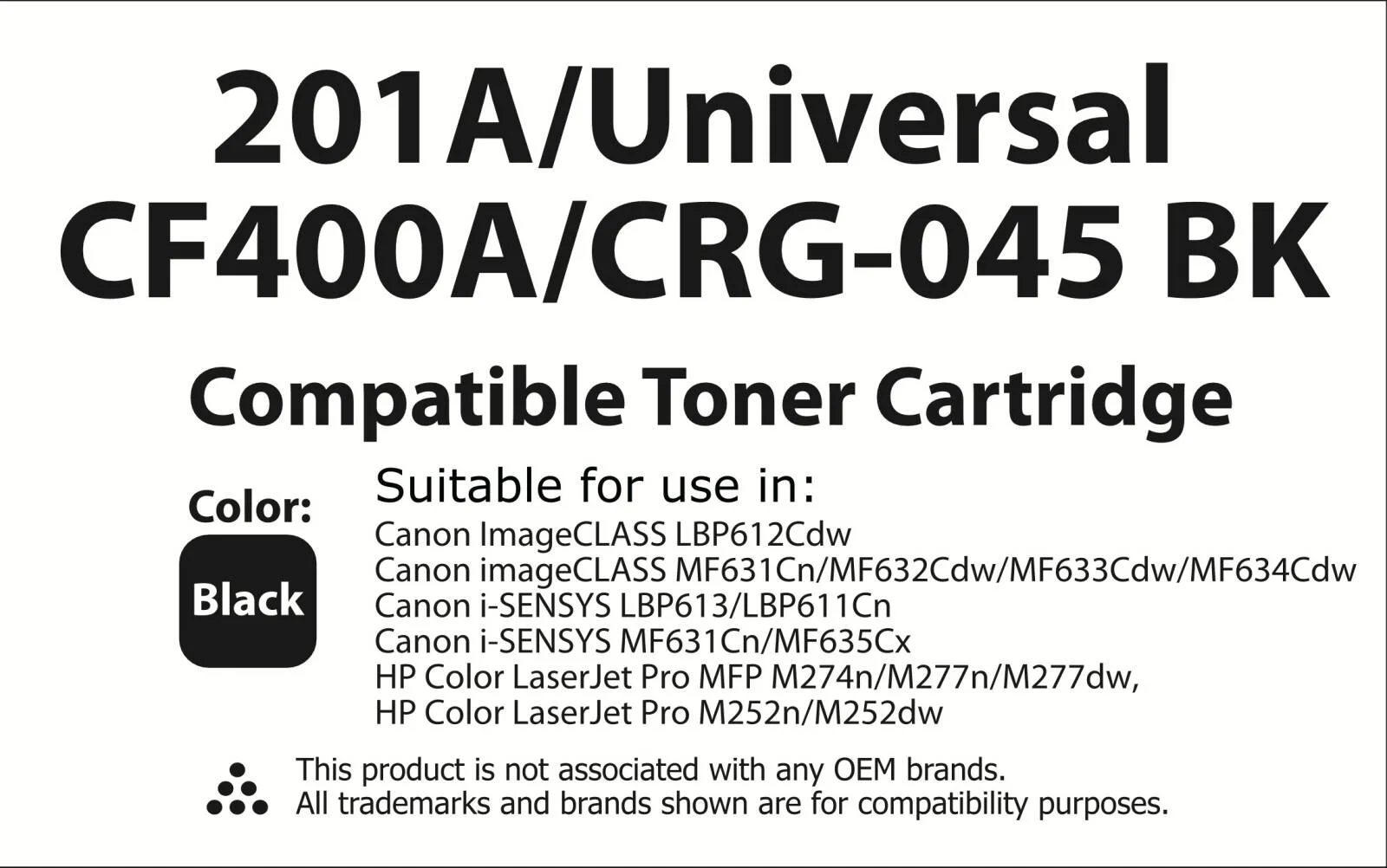 کارتریج تونر جایگزین پریمیوم Tonerinko سازگار با HP 201A، CF400A، CF401A، برای HP Color LaserJet Pro MFP M277dw، M252dw، M277n (مشکی 201A/یونیورسال، CF400A/CRG-045 BK) | CRG-045 BK