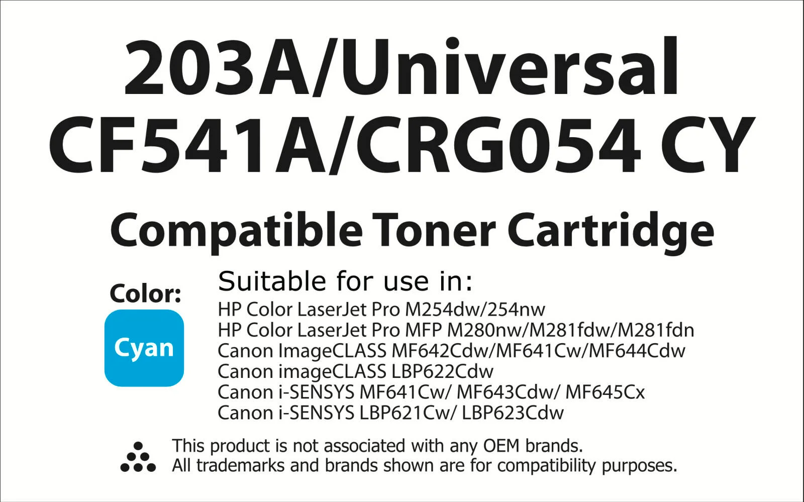 کارتریج تونر جایگزین پریمیوم تونرینکو سازگار با HP 203A CF540A و 203X CF540X، برای HP LaserJet Pro MFP M281fdw، M254dw، M280nw، M254nw (فیروزه ای 203A/یونیورسال، CF541A/CRG054 CY) | CRG054 CY کارتریج تونر جایگزین پریمیوم تونرینکو سازگار با HP 203A CF540A و 203X CF540X، برای HP LaserJet Pro MFP M281fdw، M254dw، M280nw، M254nw (فیروزه ای 203A/یونیورسال، CF541A/CRG054 CY) | CRG054 CY