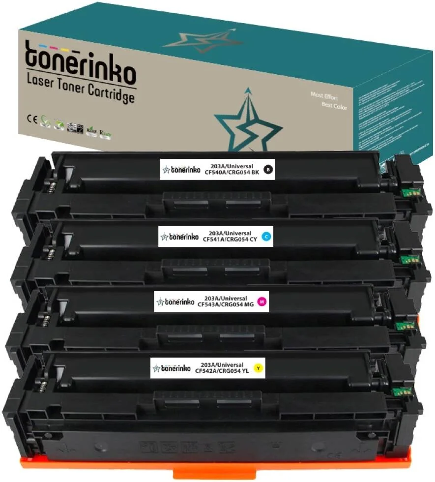 کارتریج تونر جایگزین پریمیوم تونرینکو سازگار با HP 203A CF540A و 203X CF540X، مناسب برای HP Color LaserJet Pro MFP M281fdw, M254dw, M280nw، مشکی، فیروزه ای، زرد، سرخابی (بسته 4 عددی) | 203A