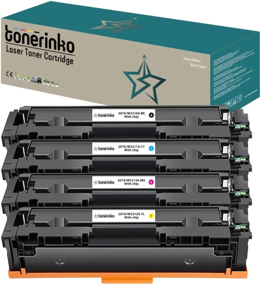 کارتریج تونر جایگزین ممتاز Tonerinko سازگار با HP 207A و 207X، مناسب برای HP Color LaserJet Pro MFP M283fdw, M255dw, M282nw, M283fdn, M255nw، مشکی، فیروزه ای، زرد، سرخابی | 207A