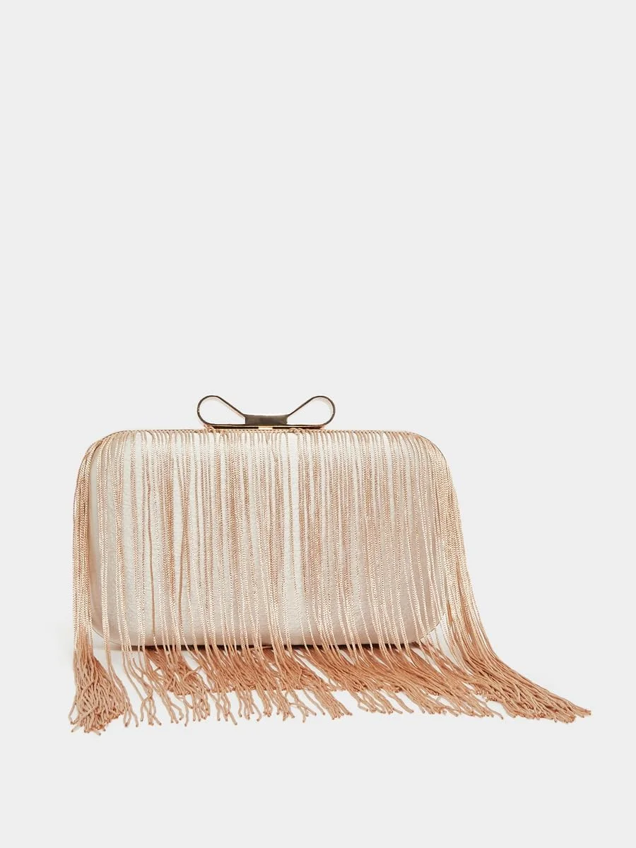 کیف دستی زنانه استایلی با تزیینات فلزی و بند زنجیری، سایز واحد، بژ