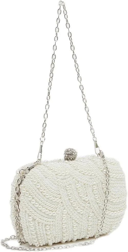 کیف دستی زنانه استایلی با تزیین مروارید مصنوعی، سایز واحد، سفید