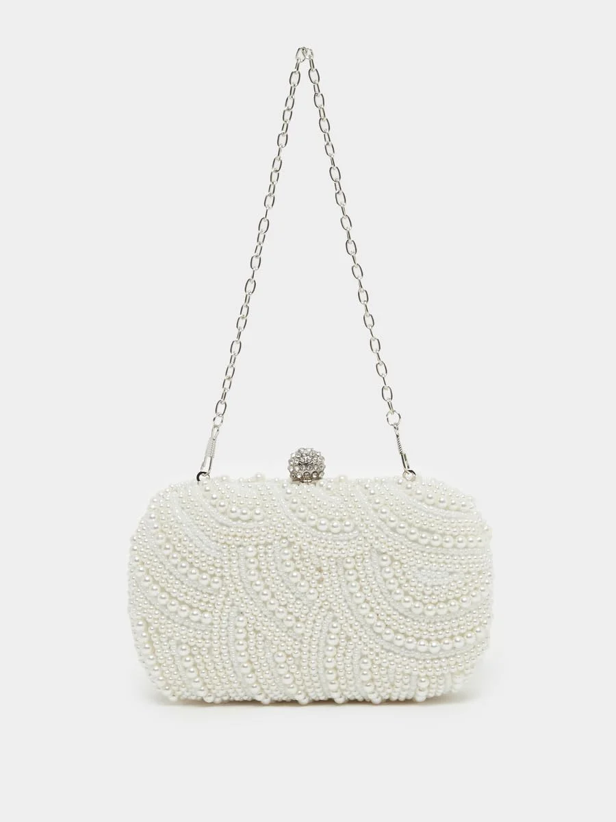 کیف دستی زنانه استایلی با تزیین مروارید مصنوعی، سایز واحد، سفید