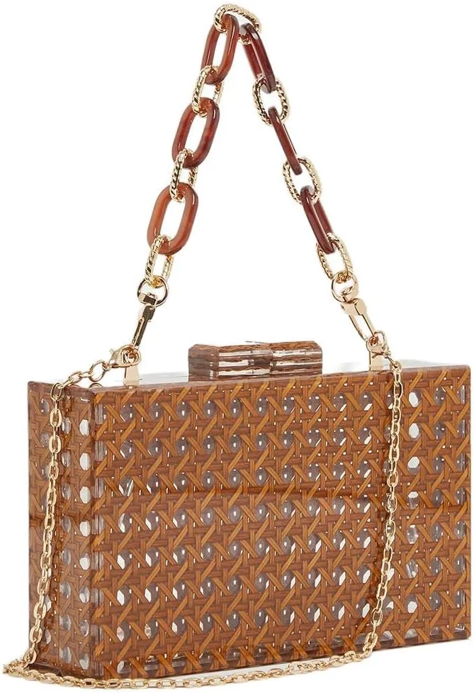 کیف کلاچ زنانه استایلی با برش و بند زنجیری، سایز واحد، قهوه ای