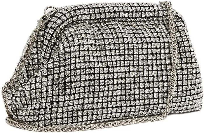 کیف دستی زنانه نگین‌دار استایلی با بند زنجیری، سایز واحد، مشکی