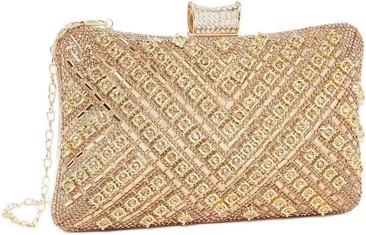 کیف دستی زنانه بافت دار تزیین شده با بند زنجیری