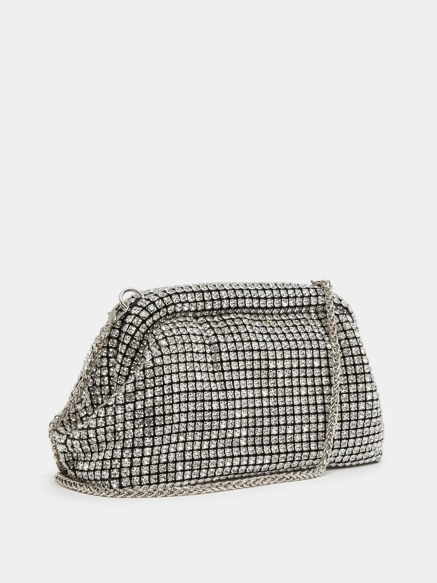 کیف دستی زنانه نگین‌دار استایلی با بند زنجیری، سایز واحد، مشکی