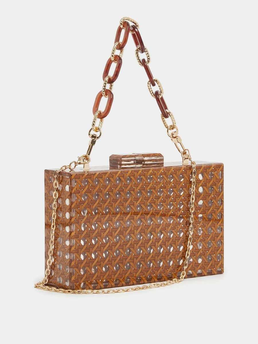 کیف کلاچ زنانه استایلی با برش و بند زنجیری، سایز واحد، قهوه ای