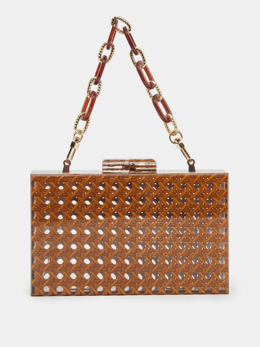 کیف کلاچ زنانه استایلی با برش و بند زنجیری، سایز واحد، قهوه ای