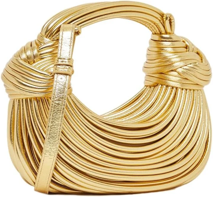 کیف دستی زنانه استایلی با جزئیات گره ای و بند باریک - طلایی - سایز آزاد