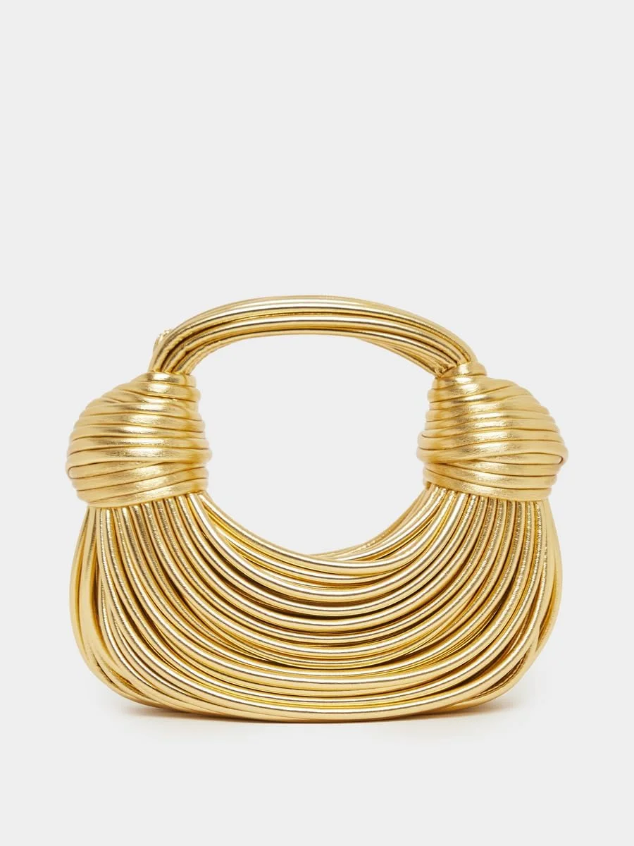 کیف دستی زنانه استایلی با جزئیات گره ای و بند باریک - طلایی - سایز آزاد