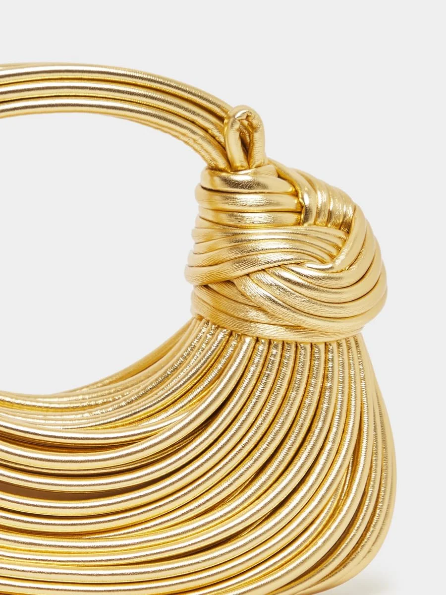 کیف دستی زنانه استایلی با جزئیات گره ای و بند باریک - طلایی - سایز آزاد
