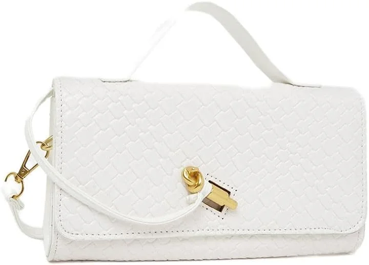 کیف دستی زنانه استایلی بافت دار با دسته بالایی و بند شانه قابل جدا شدن - سفید