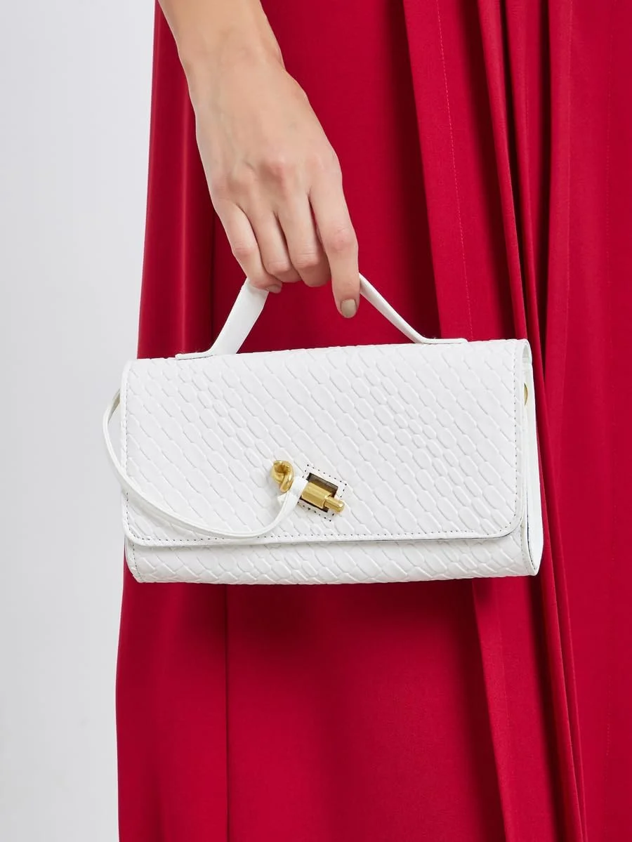 کیف دستی زنانه استایلی بافت دار با دسته بالایی و بند شانه قابل جدا شدن - سفید