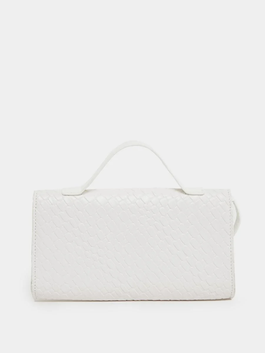 کیف دستی زنانه استایلی بافت دار با دسته بالایی و بند شانه قابل جدا شدن - سفید