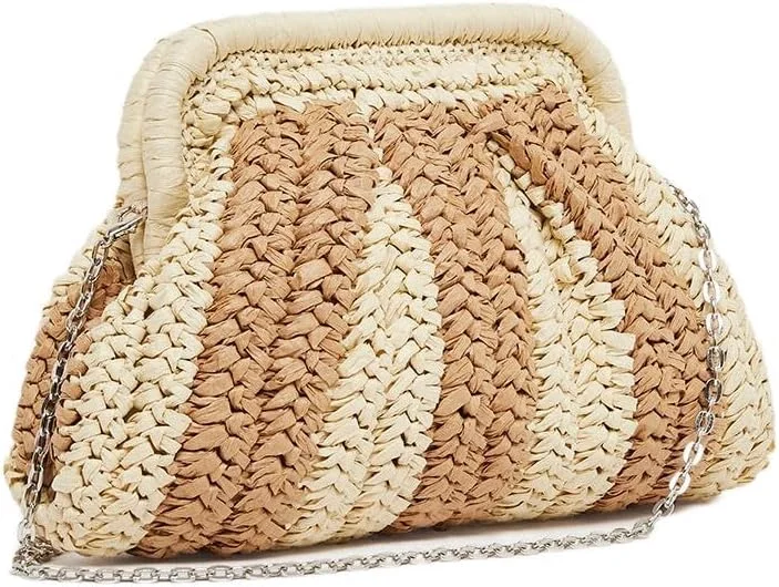 کیف کلاچ حصیری زنانه استایلی مدل 7010678220 با طرح بافت و بند زنجیری، سایز آزاد، چند رنگ