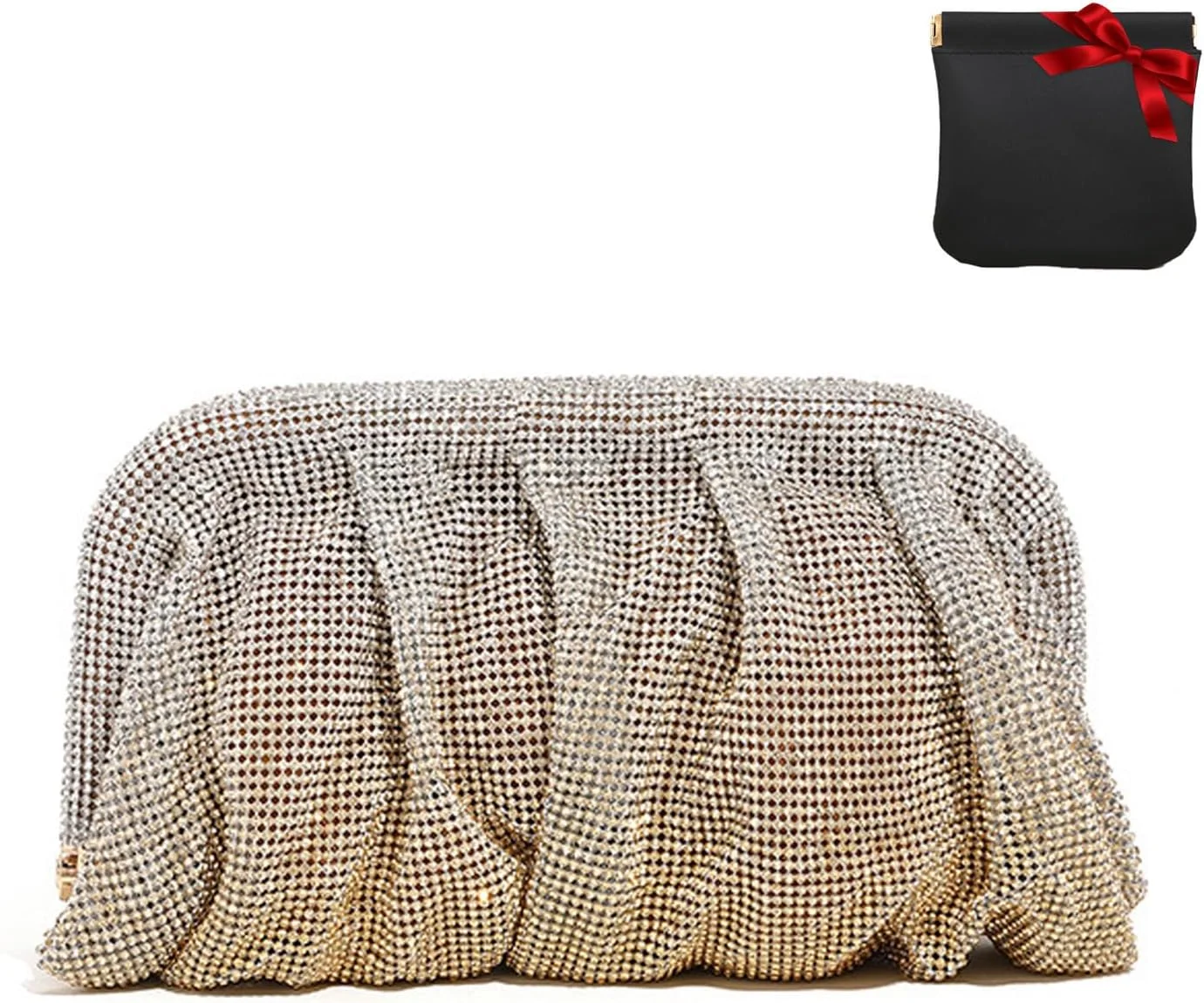 کیف دستی مجلسی نگین‌دار STAYOUNG - کیف شب کریستالی و کیف رژ لب، کیف دستی درخشان، کیف عروس مجلسی مهمانی عروسی (طلایی)