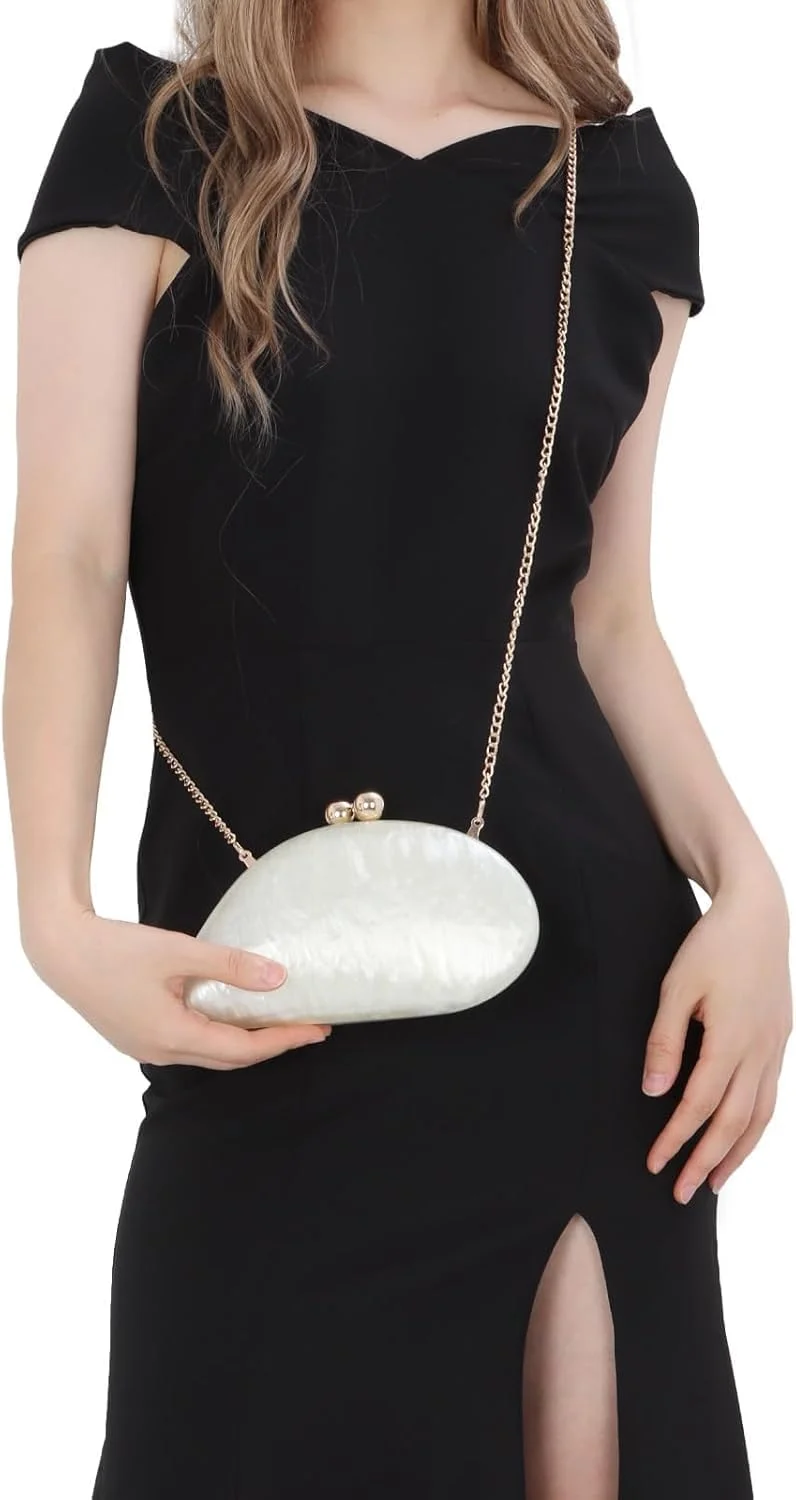 کیف دستی مجلسی لوکس صدف، کیف دوشی زنجیری آکریلیک زنانه، کیف دستی مرمر براق شیک برای مهمانی عروسی