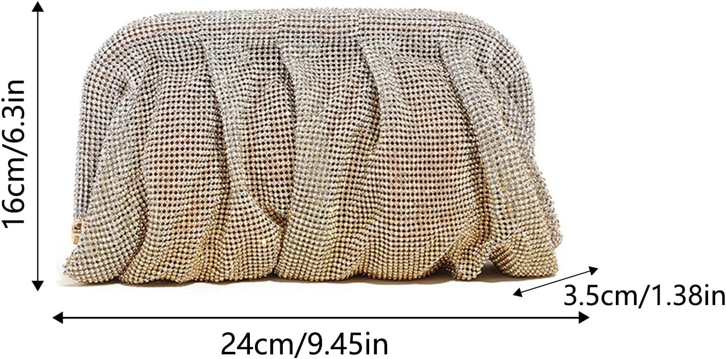 کیف دستی مجلسی نگین‌دار STAYOUNG - کیف شب کریستالی و کیف رژ لب، کیف دستی درخشان، کیف عروس مجلسی مهمانی عروسی (طلایی)