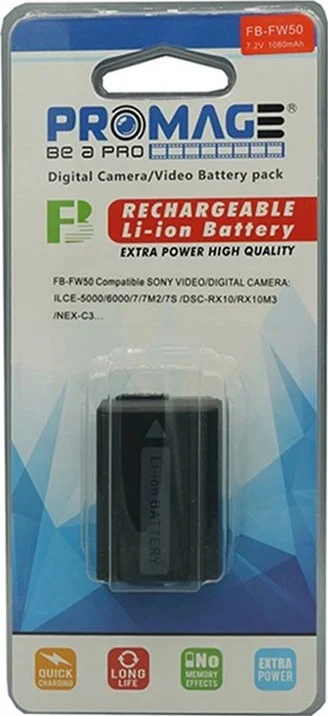 باتری لیتیوم-یونی قابل شارژ پرومِیج ۱۱۰۰ میلی آمپر ساعتی برای سونی FW50+ - مشکی | AWP-5828