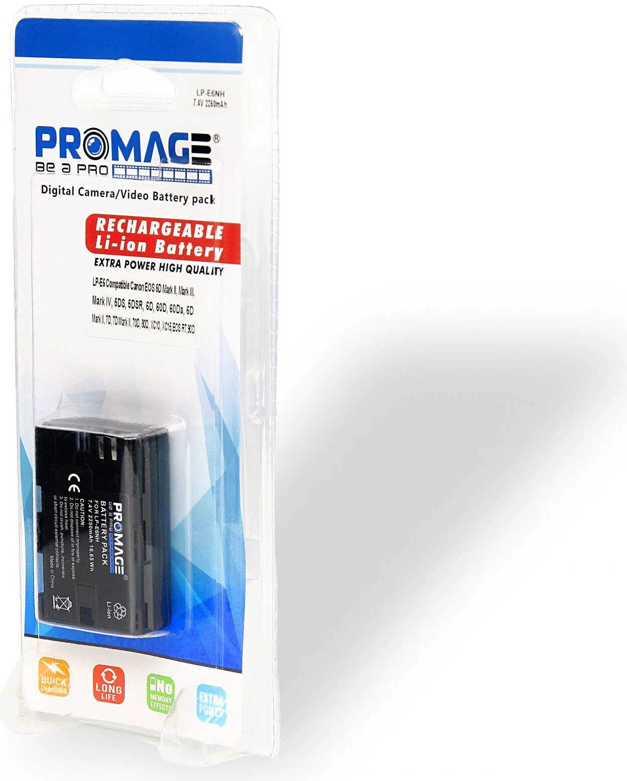 باتری پرومِیج برای کانن LPE6 NH، بسته باتری لیتیوم-یونی با ظرفیت بالا برای دوربین های کانن EOS، 2260mAh، سازگار با مدل های LP-E6/LP-E6N | LPE6 NH