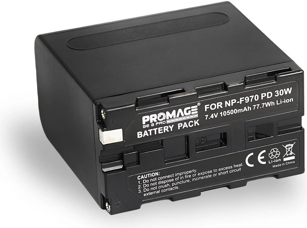 باتری پرومِیج برای سونی F970 با ورودی تایپ C 30 واتی و نشانگر LED وضعیت، باتری لیتیوم یونی قابل شارژ 10500 میلی آمپر ساعتی برای دوربین های سونی، BMPCC4K، چراغ های LED، با شارژ سریع