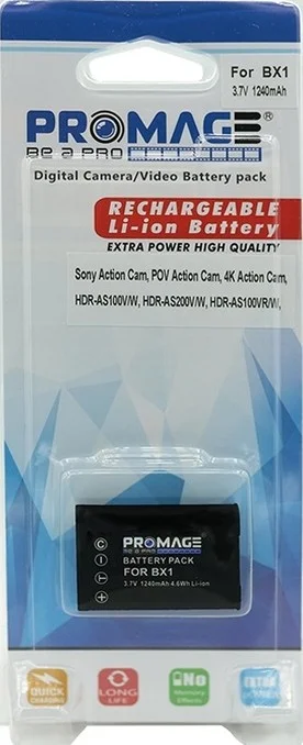 باتری لیتیوم-یونی قابل شارژ Promage BX1 برای دوربین های سونی HDR-AS100V/W، HDR-AS200V/W، HDR-AS100VR/W - مشکی | AWP-6501