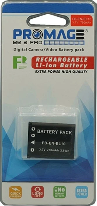 باتری لیتیوم-یونی قابل شارژ Promage ENEL10 برای دوربین فیلمبرداری/دیجیتال نیکون S200/S500 - مشکی | AWP-5887